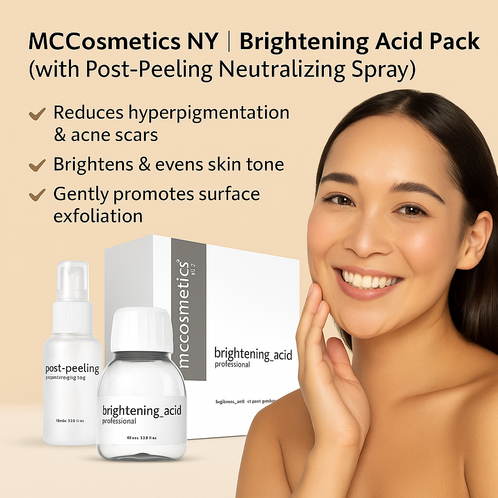 MCCosmetics NY Brightening Acid Pack – Depigmenting & Skin Brightening Peel with Post-Neutralizing Spray for Blemishes and Acne Scars (50ml + 50ml