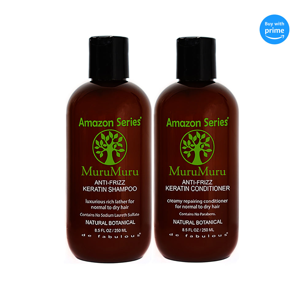 Amazon Series MuruMuru Anti-Frizz Keratin Shampoo & Conditioner Set | 8.5 fl oz - 33.8 fl oz | by de Fabulous |